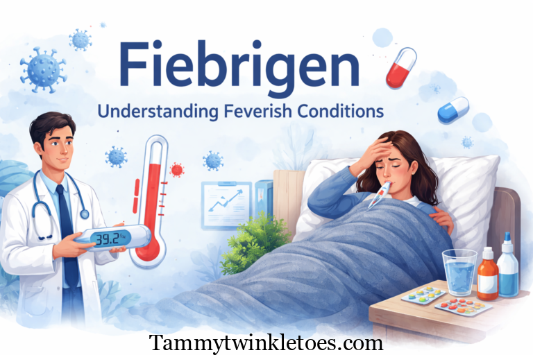 Fiebrigen concept showing a feverish patient in bed and a doctor checking body temperature