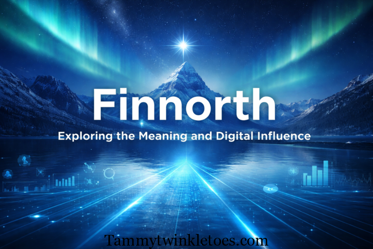 Finnorth concept illustration showing northern lights, mountains, and digital technology elements representing innovation and strategic direction.